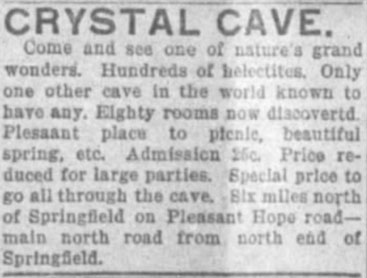 Crystal Cave Springfield Missouri - Cave Tours - Historic Cave - Vintage Advertisment